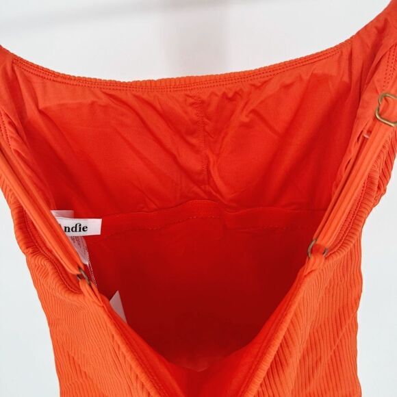 Andie The Longline Tank Tankini In Ribbed Siren Orange Med NWT - Picture 7 of 10